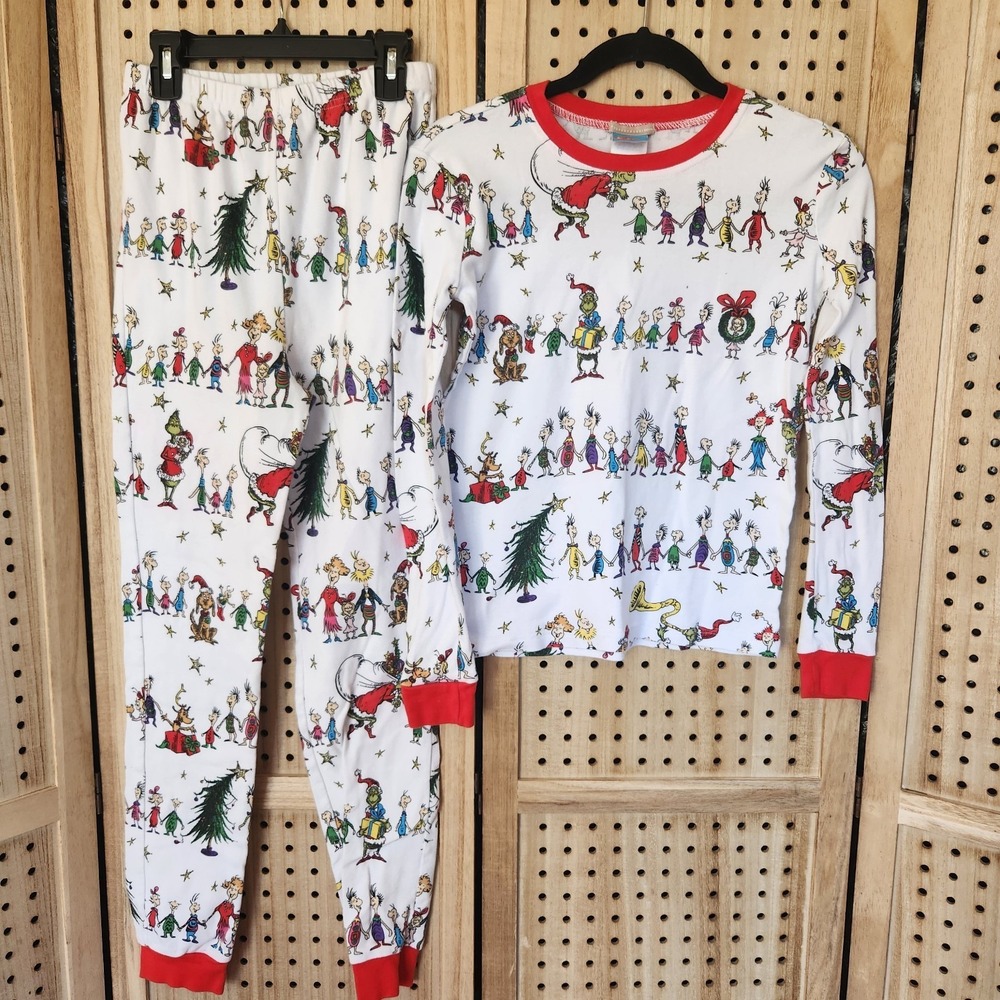 Dr Seuss Grinch Pajama Set Long Sleeve Kids Size 16 Organic Cotton Christmas